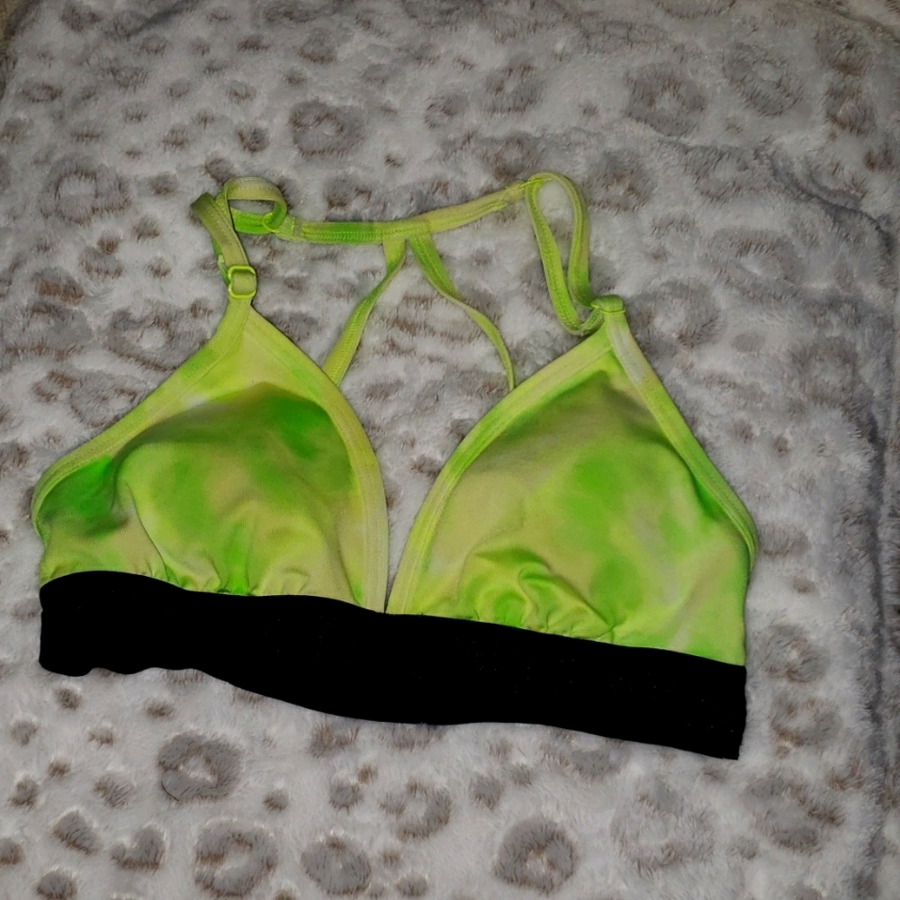 Victoria's Secret Pink Sports Bra/ Bikini top lime green and black